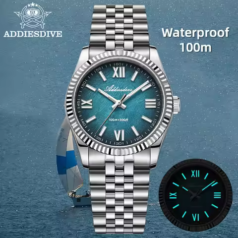 ADDIESDIVE VH31 Quartz Watch Ultra Thin Sapphire Glass 75 Tooth Bezel Roman Markers BGW9 Super Lume 