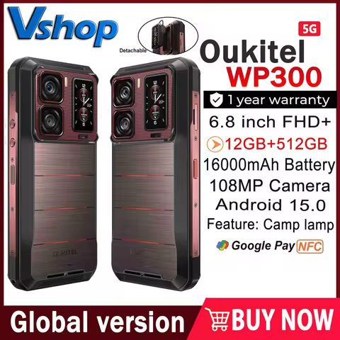 Oukitel WP300 Rugged Smartphone 12GB+512GB 120W Android 15 Modular detachable Earbud 16000mAh 6.78"