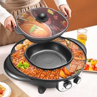 2in1 Electric Grill Pan Hotpot Oil Pan Heater Table Top Grill Griddle Barbecue Plate Nonstick Bbq Ba