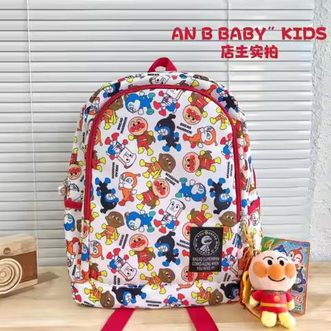 33Cm Anpanman Baikinman Cartoon Print Backpack Large Capacity Travel Double-Layer Storage Adjustable
