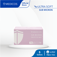 MEDICOS Ultra Soft 4ply Sub Micron Surgical Face Mask (Cotton Candy, Peach Crush, Aqua Coral, Snow White, Sea Blue) - 1 Box