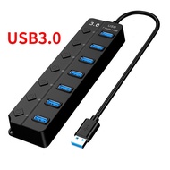 GOOJODOQ USB 3.0 Hub Adapter 7 Ports Multi Port USB 3.0 Portable with 5Gbps Data Converter LED Isola