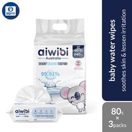 Aiwibi Baby Pure Water Wipes (80's x 3 Pack)