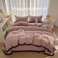 Set of 4 cottonPiece with ruffles, quilted sheets, duvet cover with zipper to insert, comes with 2 s