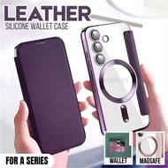Flip Cover Leather Samsung A55 A56 A36 A15 A16 A17 A35 Leather Wallet Flip Cover Plain Magsafe Magne