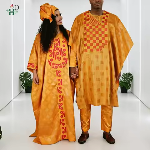 New African Clothing For Man Traditional Agbada Sets 3PCS Yellow Bazin Riche Embroidery Wedding Part