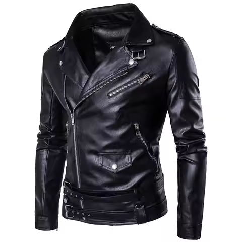 Motorcycle Slim Leather Jacket Men's Leather Jacket British Fashion Men's PU Leather Jacket mens sol
