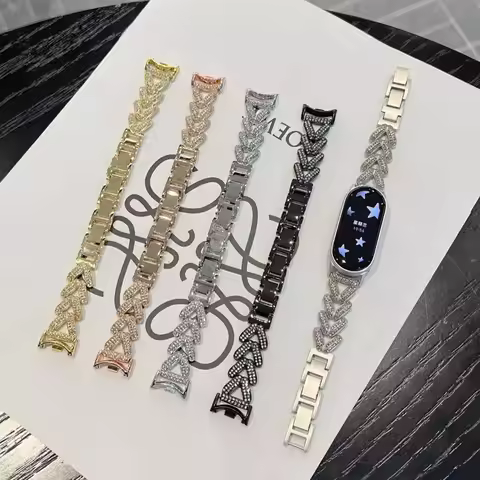 Love Heart Diamond Stainless Strap For Xiaomi Mi Band 8 9 Pro Redmi Watch 4/5 Metal Bracelet For Hua