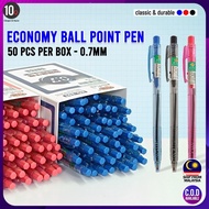 10Q Economy Ball Point Pen 0.7mm Box of 50pcs Value Pack Retractable Professional Leakage-Proof Stat