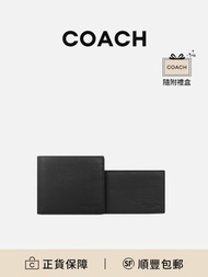 COACH Compact ID Wallet 黑色牛皮革錢包經典簡約[平行進口]