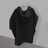 華夫格連帽背心男生夏季寬鬆ins潮流運動無袖T恤坎肩p-黑色 M