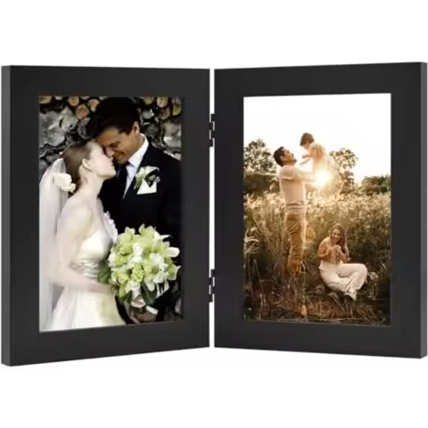 , 5x7 Double Picture Frame Vertical Hinged Photo Frame 2 Opening Folding Family Frames Collage, with