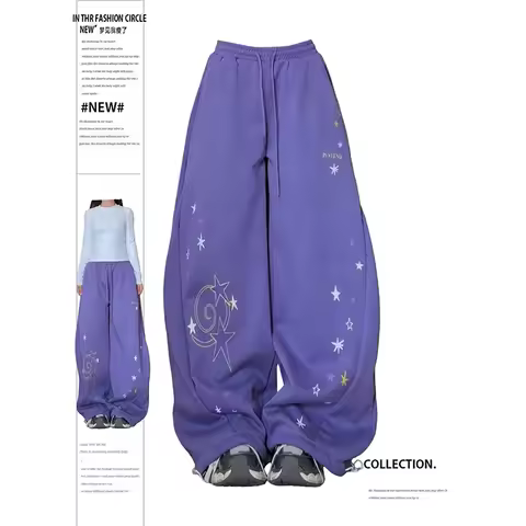 ZHIZOU Women's Purple Star Pants Harajuku Baggy Sweatpants 2000s Y2k Vintage Streetwear Japanese 200