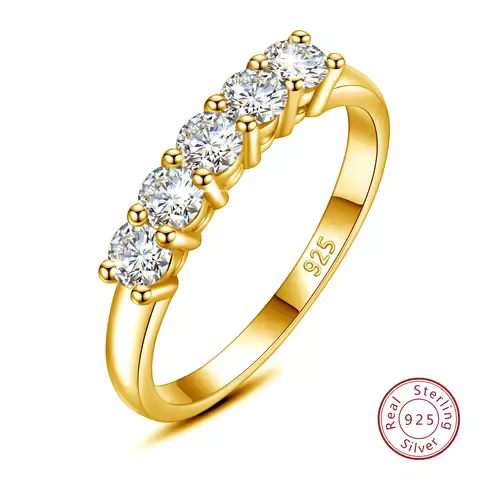 Women's Certified Moisanite Ring 1 Carat Wedding Engagement 5 Stone Diamond Bands Test Positive 925 