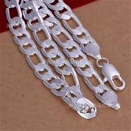 Popular Men Silver-Plated Jewelry 12MM Three Rooms One Three to One Side Necklace 53-100cm Figaro Ch