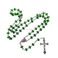 CH* Green Stones Rosary Cross Necklace Christian VirginMary Center Accessories Sweater Chain Church 