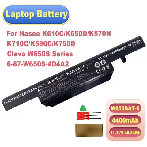 W650BAT-6 11.1V 4400mAh 48.84Wh Battery for Hasee K610C/K650D/K570N/K710C/K590C/K750D, Clevo W650S S