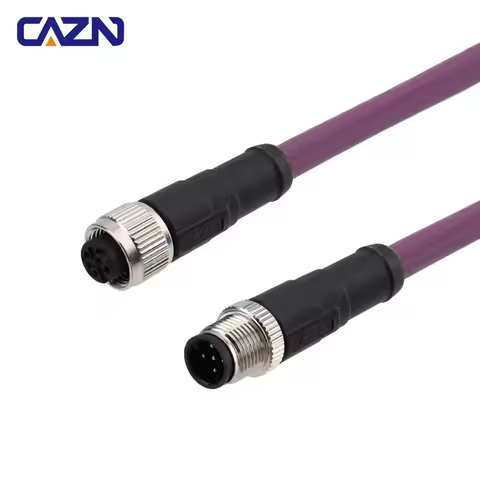 Ethernet M12 Connector 5 Pin A Code Male to Female Purple Jacket Waterproof Cable CANopen Ethernet C