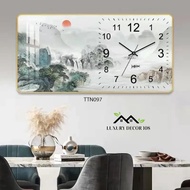 5D Mirror Clock Wall Painting Majestic Mountains and Rivers - Living Room Decor, Home Decoration