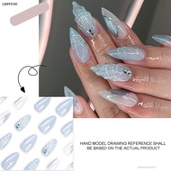 Almond Blue Press on Nails Full Cover Fake Nails Nail Art Mẹo với những viên kim cương cho phụ nữ và