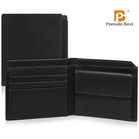 Pomelo Best Genuine Leather Thin Bifold Wallet Credit Card Holder for Men with Coin Pocket Minimalis