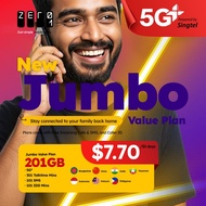 Zero1 Jumbo Go Lite Plan – $7.70 / 30 Days | 201GB Data | Free 5G (180 Days) + 101 IDD / Top Up / Re