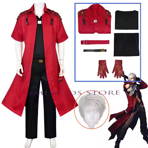 Demon Dante Cosplay Anime DMC Costume Man Red Trench Glove Uniform Dante Cosplay Wig Halloween Outfi