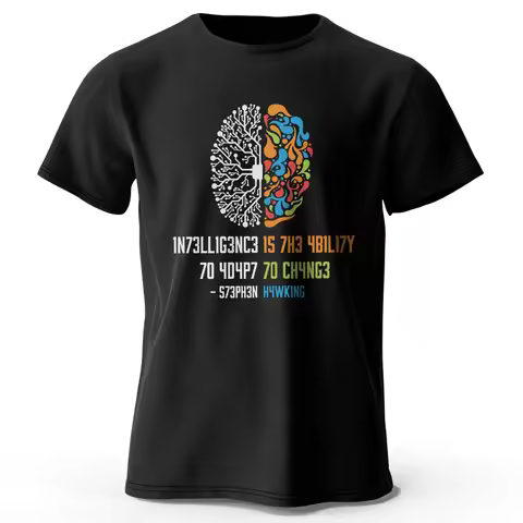 Funny Brain Power Printed 100% Cotton T-Shirt, Soft & Breathable Round Neck Short Sleeve Tee, Unisex