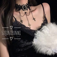 (with video) Gothic lolita choker necklace with 3 black crosses
