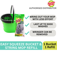 3M Scotch Brite Easy Squeeze Bucket Mop Bucket with String Mop Refill Bundle Set