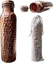 Siddhivinayak Overseas 32 OZ / 950 ML Copper Water Bottle For Drinking Copper Cups Pure Copper Bottle Copper Cup Handcrafted Hammered Ayurvedic With Carrying Bag