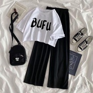 Ai2 Harajuku Style Wide-Leg Pants & Short T-Shirt Set - Casual Student Wear