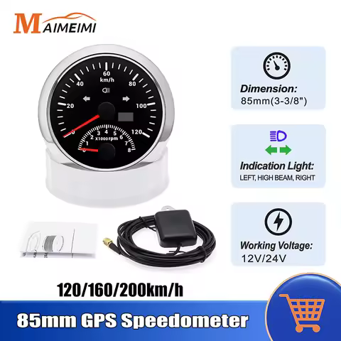 AD 85mm 120km/h 160km/h 200km/h GPS Speedometer With Antenna 2 IN 1 Gauge With 0-8000rpm RPM Tachome