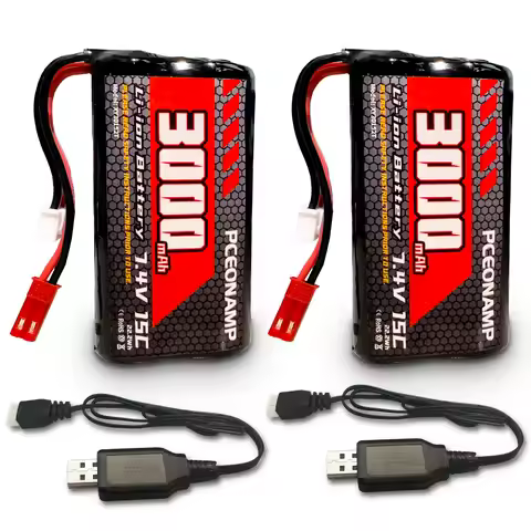 PCEONAMP 7.4V Li-ion Battery 3000mAh 2S with JST Plug RC Battery with 2 USB Charger Cable for RC Car