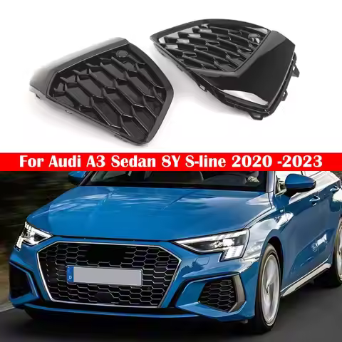 For Audi A3 Sline S-line 2020- 2023 Car Front Bumper Light Cover Fog Lamp Honeycomb Hex Chrome Grill