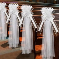 [Initiationdawn] Church Wedding Pew Bows With Long Tulle Tails Chair Aisle Decor Wedding Car Decorat