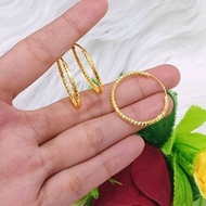 Stainless steel titanium earrings jewelry with round gypsy motif, gold engraving, ANGGI ACCESSORIES0