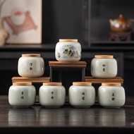 哥窑冰裂密封防潮罐陶瓷茶叶包装盒便携家用复古风储物罐普洱罐Ge kiln ice crack sealed moisture-proof tank ceramic tea packagingfengm