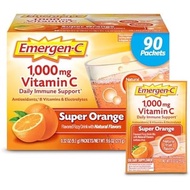 Emergen-C 1000mg Vitamin C Immune Support Powder Super Orange 90CT includes Zinc, Manganese, 7 B Vit