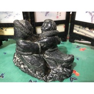 A Wolf Eskimo Sculpture Inuit Figurines Kayak Couple