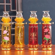 🚓Glass Candle Butter Lamp Lotus Oil Lamp Household Indoor Long Lamp Windproof Oil Lamp Buddha God of Wealth Liquid Buddh