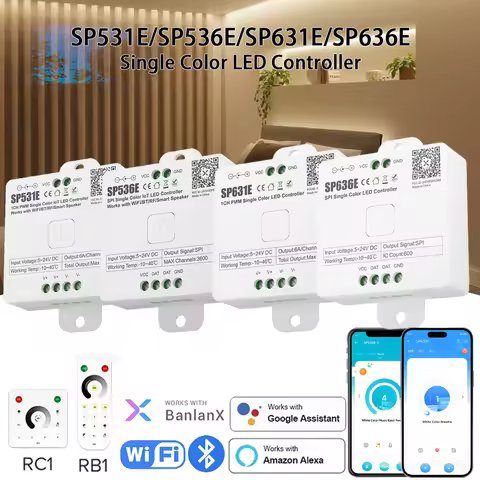 DC5V 12V 24V SP531E SP536E SP631E SP636E Single Color LED Controller Wifi BT Remote Control for Sing