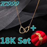 24 hours shipping jewelry for women pure 18k gold pawnable set sale necklace for women Heart shaped Pendant Necklace fashion jewelry accessories jewelry set for women on sale non tarnish necklace hypoallergenic buy 1 take 1 free Bowknot ring
