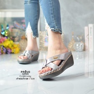 PROUD LANLANA*CL168 รองเท้าเสริมส้นสูง2.5นิ้ว ไหมดิ้นทองสวมหน้ายิปแซง