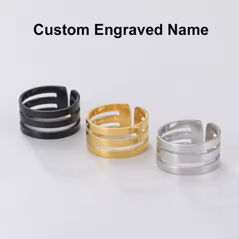 My Shape Custom Engraved Name Rings Couple Promise Family Rings Personalised 1-3 Names Rings Stainle