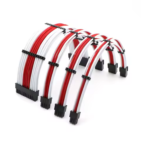 Basic Extension Cable Kit - 180 Degree Single Sleeved ATX 24Pin, CPU 4+4Pin, GPU 6+2Pin, GPU 6Pin Po