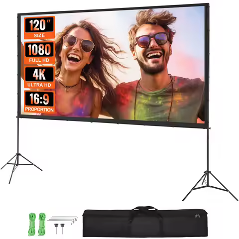 SucceBuy Projector Screen with Stand 100 120 150 inch 16:9 4K 1080 HD Portable Projection Screen for