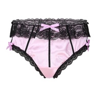 ACSUSS Men Shiny Satin Bulge Pouch Sissy Panties Lingerie Ruffle Crossdress Underwear