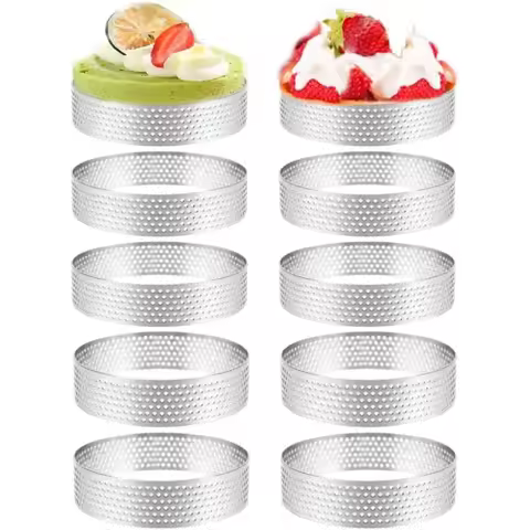 10PCS 5/6/7/8CM Perforated Tart Rings with Hole Stainless Steel Tart Bottom Tower Fruit Pie Quiches 