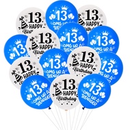 20Pcs Blue And White Theme Printed BalloonsWith Happy Birthday And Omg Ur A Teener Lettering For 13t